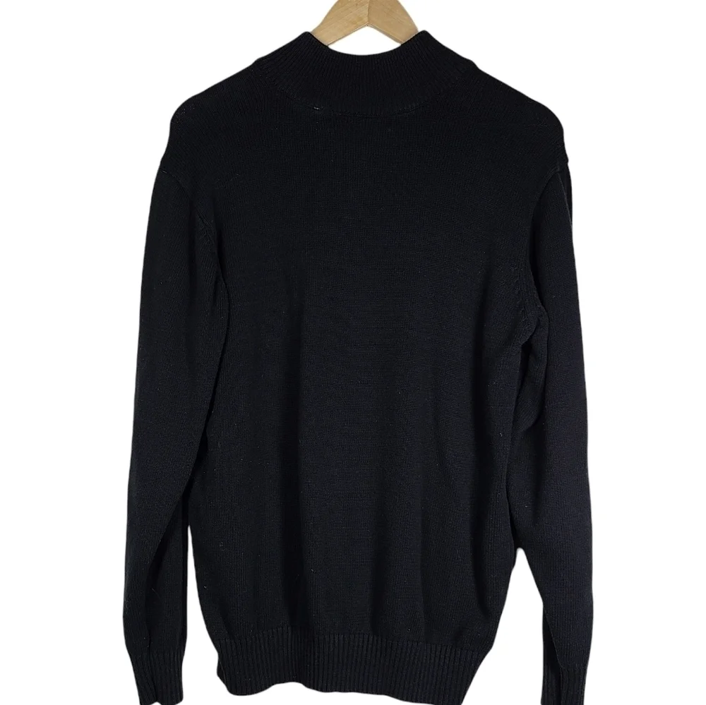 Oscar Da La Renta‎ Mock Neck Zip Cotton Black Sweater Large